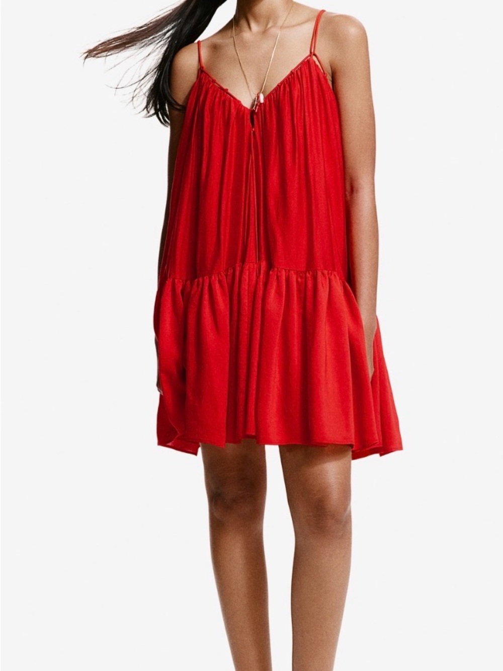 H&M Bright Red Tiered Sundress with Spaghetti Straps